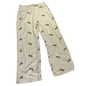 Davi & Dani Women's Floral Pattern Wide Leg Corduroy Pants Size L